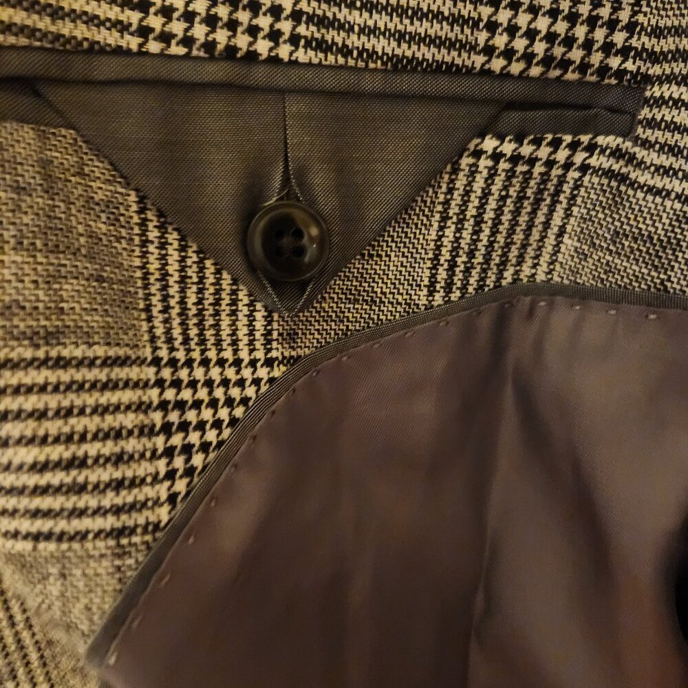 Michael Kors Black Herringbone Plaid Sport Coat Blazer Cotton & Linen Men's 42R - Picture 3 of 16